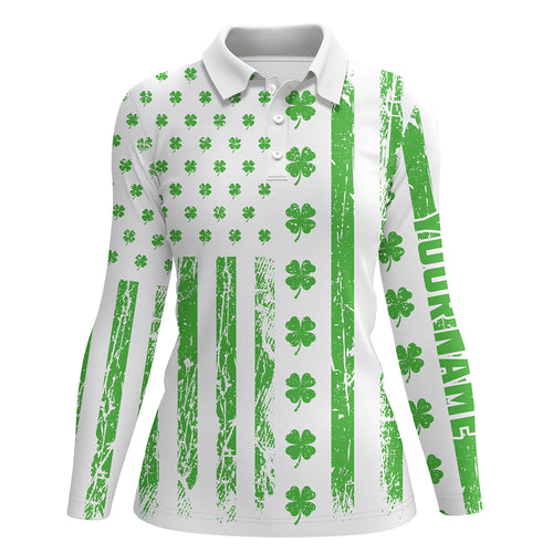 St Patrick's Day American Flag Womens Golf Polos Green Clover Patriotic Golf Tops For Women LDT1356