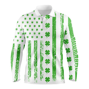 St Patrick's Day American Flag Mens Golf Polo Shirts Green Clover Patriotic Golf Tops For Men LDT1356