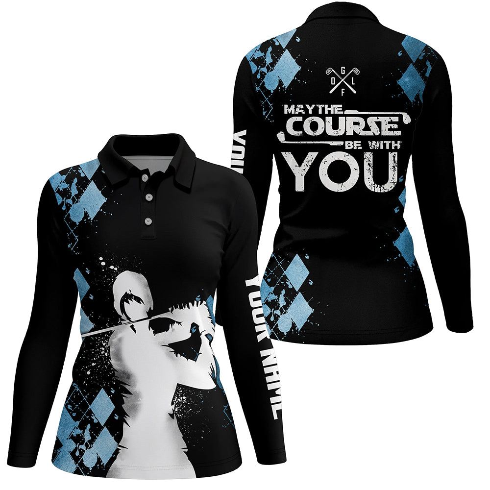 Blue Argyle Womens Golf Polo Shirts, Personalized Golf Shirts For Womens, Vintage Golf Gifts LDT0145