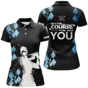 Blue Argyle Womens Golf Polo Shirts, Personalized Golf Shirts For Womens, Vintage Golf Gifts LDT0145