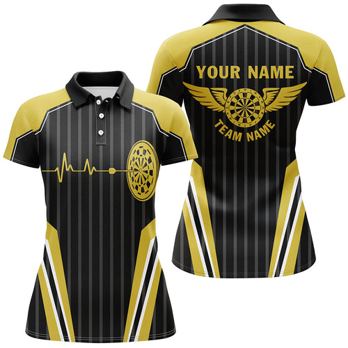 Customized Dart Board Lovers Yellow Heartbeat Womens Polo Shirt Darts Jersey For Women LDT0422