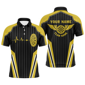 Customized Dart Board Lovers Yellow Heartbeat Mens Polo Shirt Darts Jersey For Men LDT04222