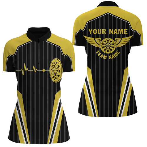 Customized Dart Board Lovers Yellow Heartbeat Quarter-Zip Shirt Darts Jersey For Women LDT0422