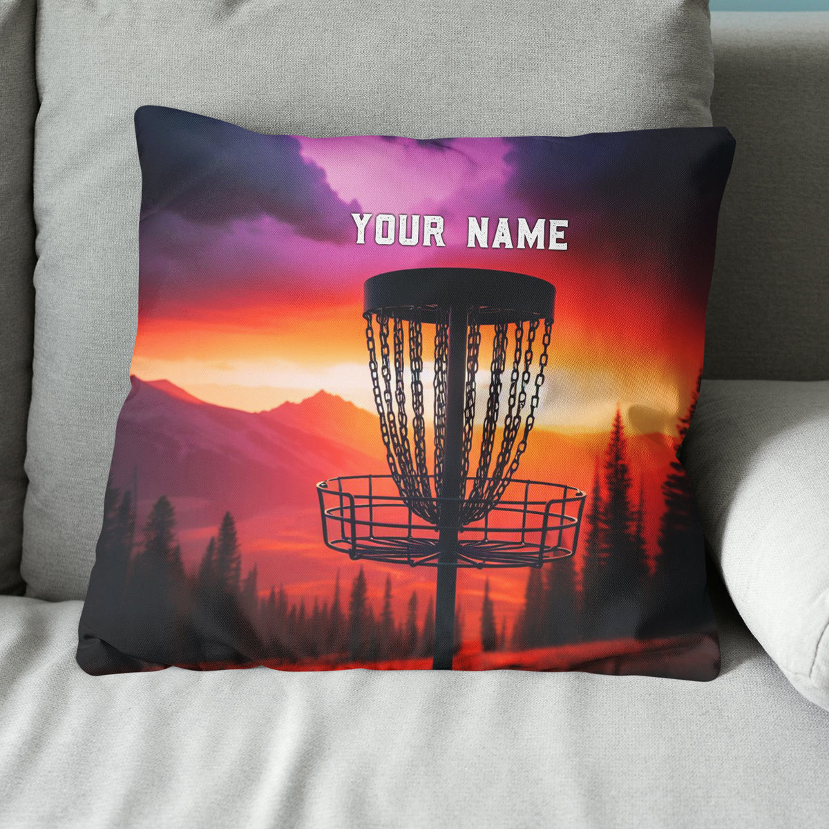 Sunset Disc Golf Basket Custom Name Pillow Personalized Disc Golf Gifts LDT1167