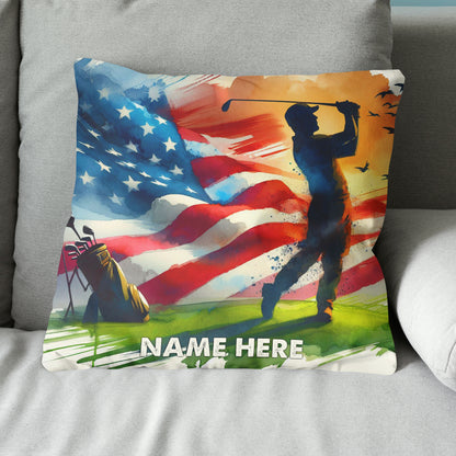 Watercolor Usa Flag Custom Golf Pillow Personalized Patriotic Golf Gifts LDT1176
