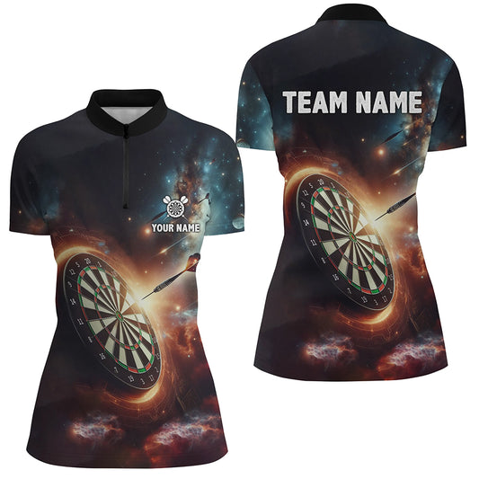 Darts In Galaxy 3D Printed Darts Quarter-Zip Shirt Custom Womens Darts Shirt Dart Jerseys LDT1357