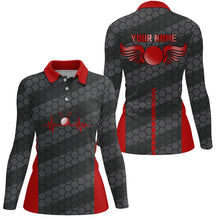 Load image into Gallery viewer, Red And Black Heartbeat Womens Golf Polo Shirts Custom Golf Polos For Women, Cool Golf Gifts LDT0162