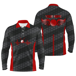 Red And Black Heartbeat Mens Golf Polo Shirts Personalized Golf Polos For Men, Cool Golf Gifts LDT0162