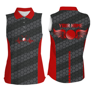 Red And Black Heartbeat Womens Sleeveless Golf Shirts Custom Golf Polos For Women, Cool Golf Gifts LDT0162