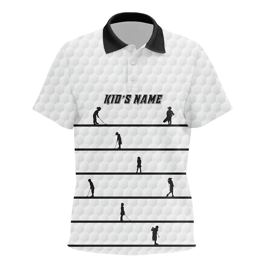 Personalized Black White Golfer Kids Polo Shirts Custom Cool Golf Shirts For Kid White Golf Pattern LDT0953