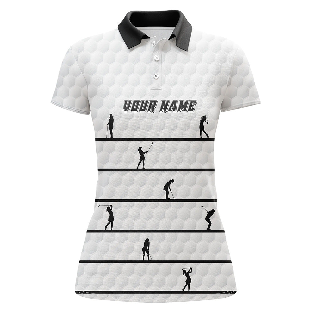 Personalized Black White Golfer Polo Shirt Custom Cool Golf Tops For Women White Golf Pattern LDT0953