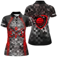 Load image into Gallery viewer, Golf Red Womens Polo Shirt Custom Checker Pattern Racing Polos For Womens, Best Golf Gifts LDT0167