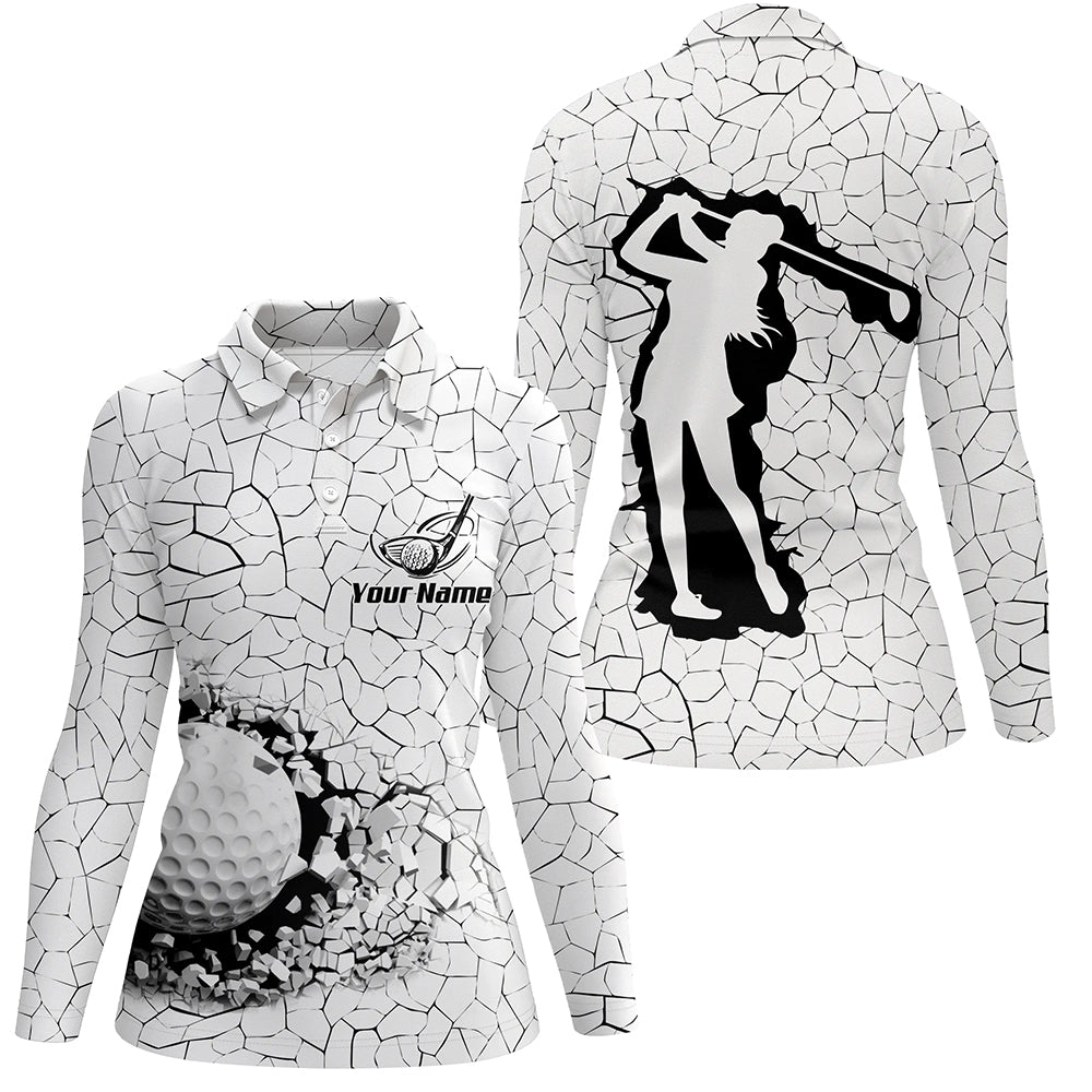 Golf Breaker Womens Polo Shirt, Custom Black And White Golf Shirts For Women, Cool Golf Gifts LDT0176
