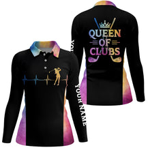 Load image into Gallery viewer, Queen Of Clubs Golf Polo Shirt Custom Heartbeat Black Golf Shirts For Women Colorful Golf Top LDT0183
