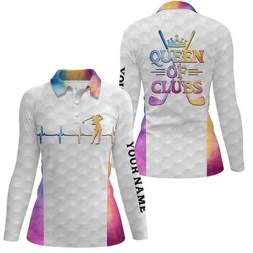 Queen Of Clubs Golf Polo Shirt Custom Heartbeat White Golf Shirts For Women Colorful Golf Top LDT0184