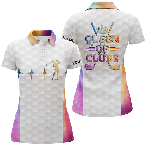 Queen Of Clubs Golf Polo Shirt Custom Heartbeat White Golf Shirts For Women Colorful Golf Top LDT0184