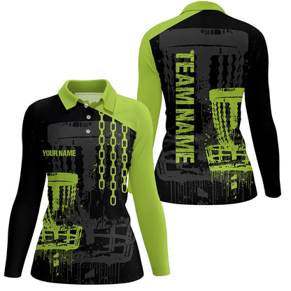 Customized Disc Golf Chain Black Green Womens Golf Polo Shirt Retro Disc Golf Shirt For Women LDT0746