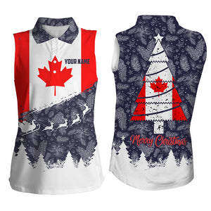 Christmas Canada Flag Womens Sleeveless Polo Shirt Custom Patriotic Women Golf Tops Golf Gifts LDT0750