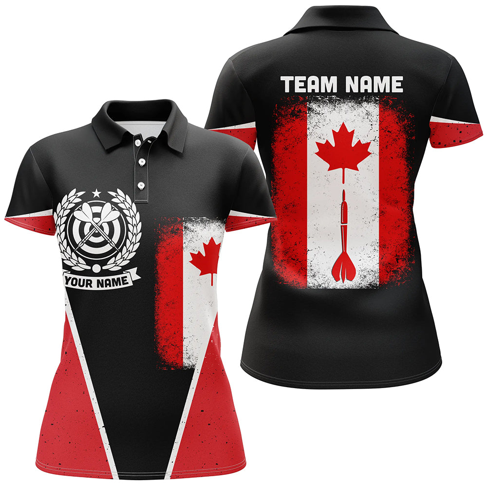 Retro Canada Flag Darts Polo Shirt Custom Patriotic Darts Shirt For Women Dart Jersey LDT0761