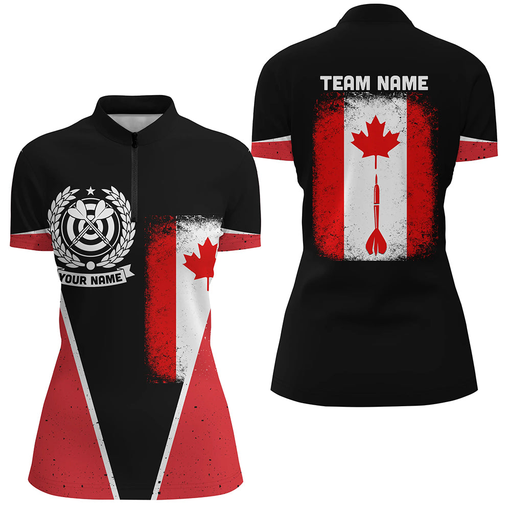 Retro Canada Flag Darts Quarter Zip Shirt Custom Patriotic Women Darts Shirt Dart Jersey LDT0761