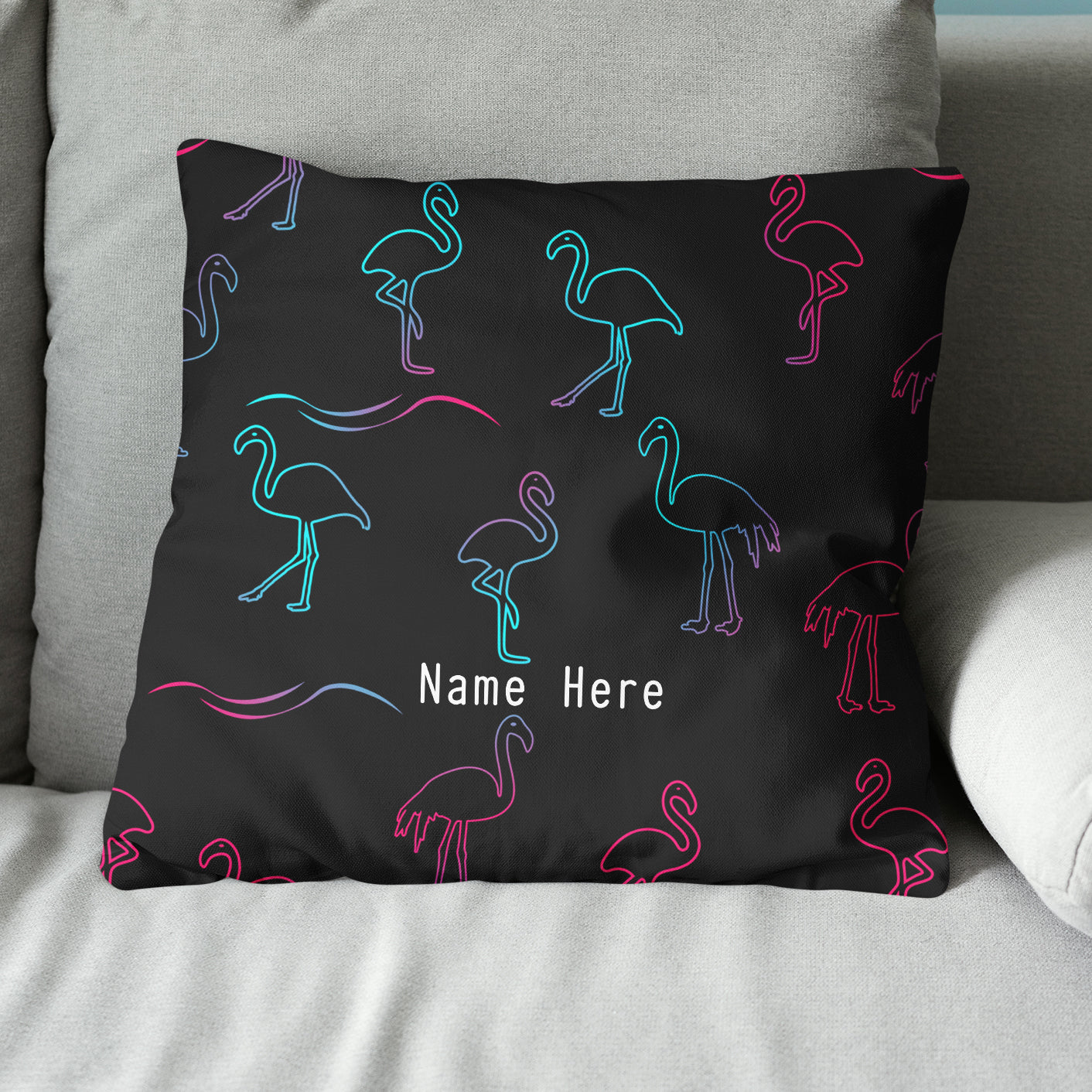 Colorful Neon Flamingo Custom Throw Pillow Personalized Home Decor Gifts LDT1191
