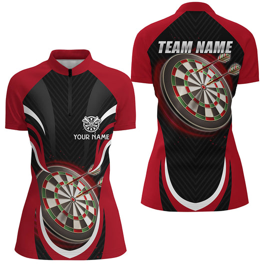 Personalized Black Red Darts Quarter Zip Shirt Custom Dart Shirts For Women Dart Jerseys LDT1392