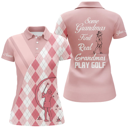 Some Grandmas Knit Real Light Pink For Ladies, Argyle Pink Custom Name Women 3D Polo Shirt LDT0008