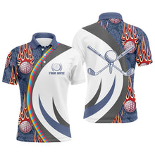 Load image into Gallery viewer, Red Flame Golf Ball Mens Polo Shirts Blue Custom Name Golf Shirts For Men, Best Golf Gifts LDT0445