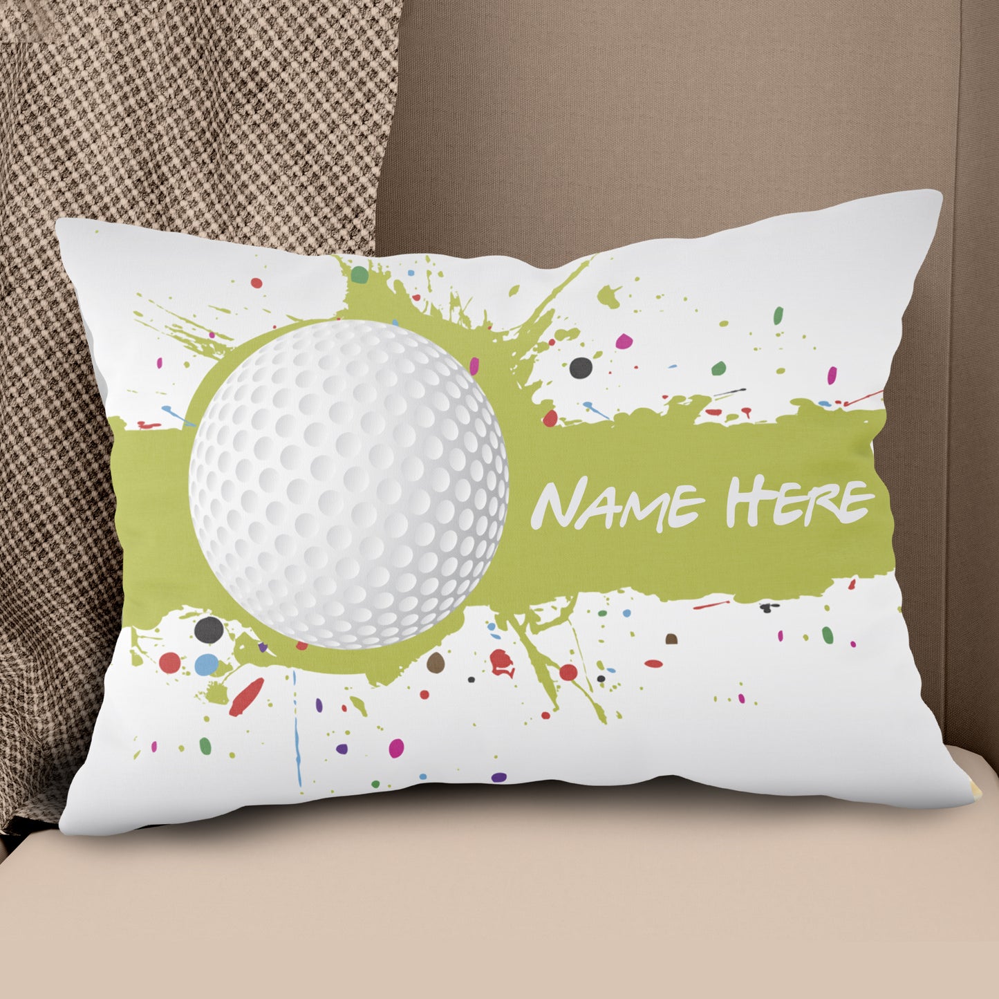Green Splash Golf Ball Custom Throw Pillow Personalized Golfing Gifts LDT1201