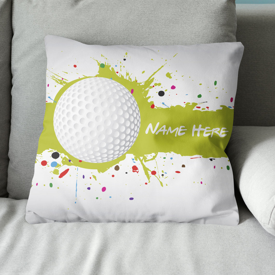 Green Splash Golf Ball Custom Throw Pillow Personalized Golfing Gifts LDT1201