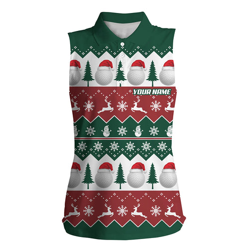 Golf Santa Christmas Tree Snow Women Sleeveless Polo Shirt Custom Christmas Golf Gift For Women LDT0459