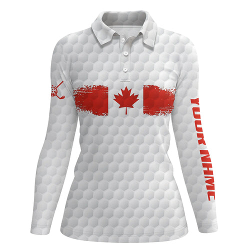 Retro Canadian Flag Golf Polo Shirt Custom White Golf Pattern Patriotic Golf Shirts For Women LDT0468