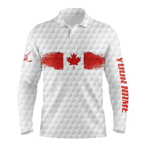 Retro Canadian Flag Mens Golf Polo Shirts Custom White Golf Pattern Patriotic Golf Shirts For Men LDT0468