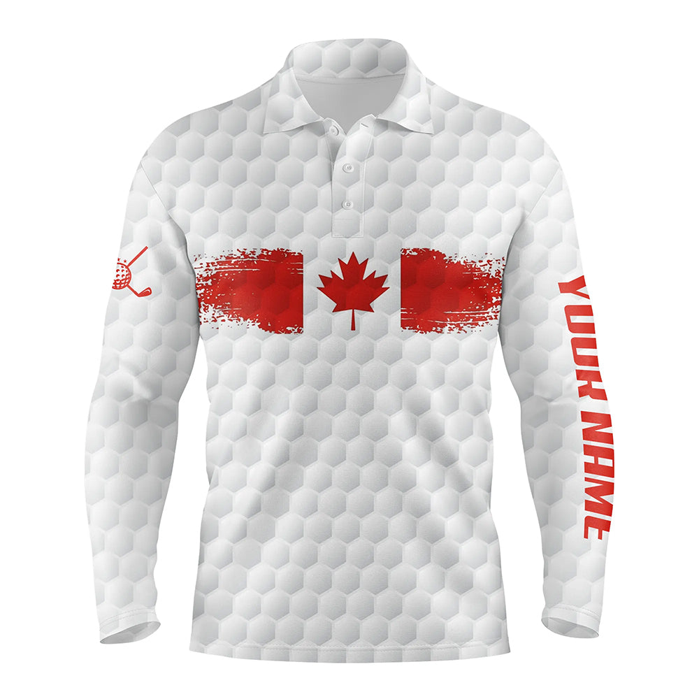 Retro Canadian Flag Mens Golf Polo Shirts Custom White Golf Pattern Patriotic Golf Shirts For Men LDT0468