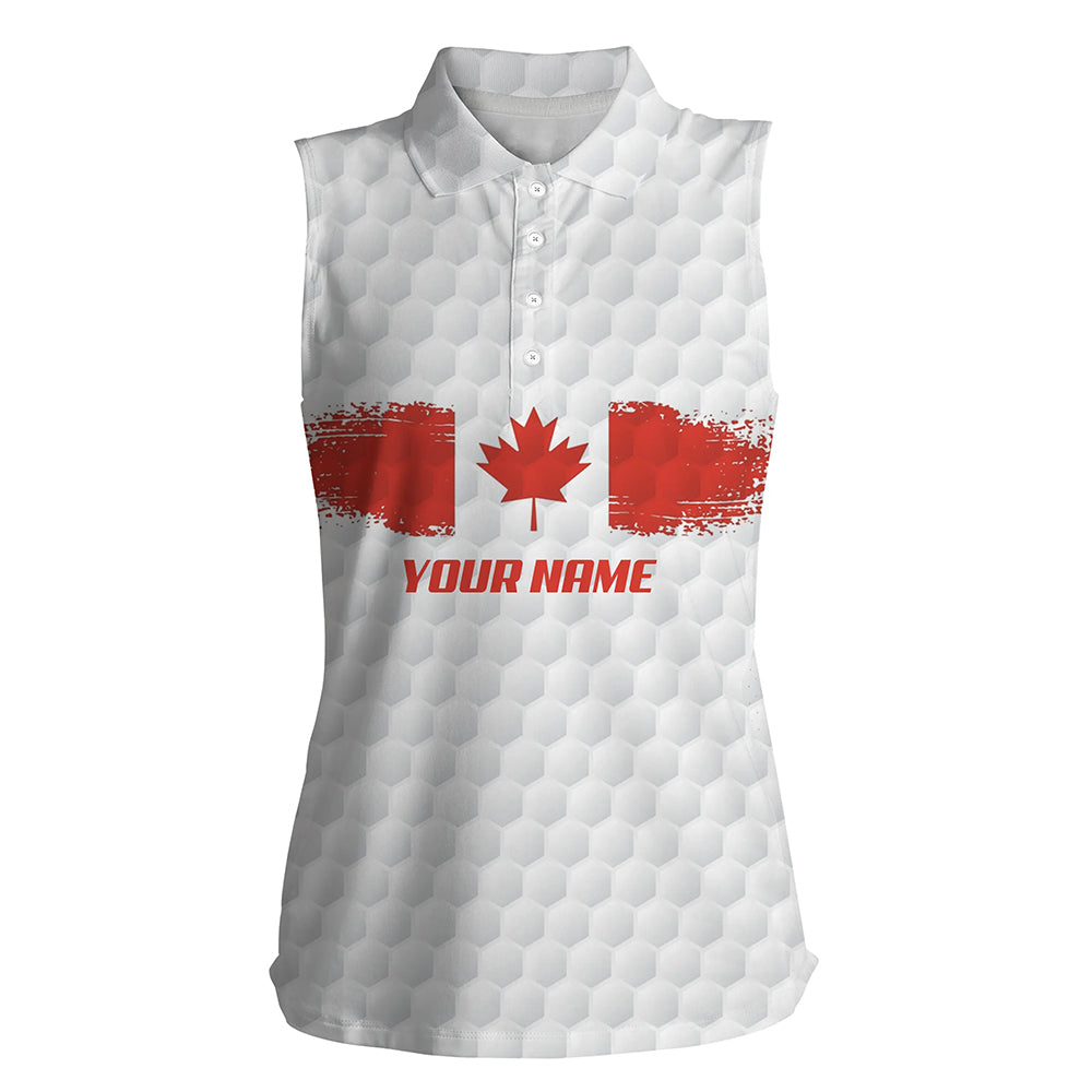 Retro Canadian Flag Womens Sleeveless Polo Shirt Custom White Golf Pattern Patriotic Womens Golf Tops LDT0468