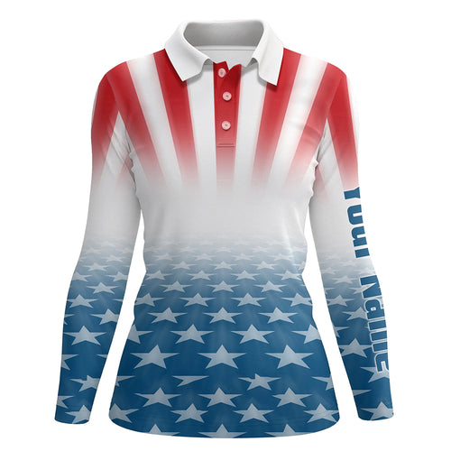 Gradient Us Flag Womens Golf Polo Shirts Custom Patriotic Golf Shirts For Women Golfing Gifts LDT1413