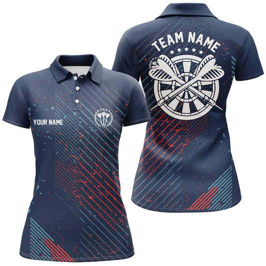 Personalized Red Blue Geometric Pattern Darts Polo Shirt Navy Darts Jersey For Women LDT0484