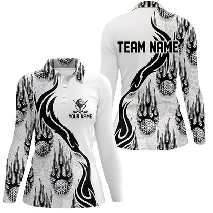 Flame Golf Ball Black White Golf Polo Shirt Personalized Golf Shirts For Women Golfing Gifts LDT0781