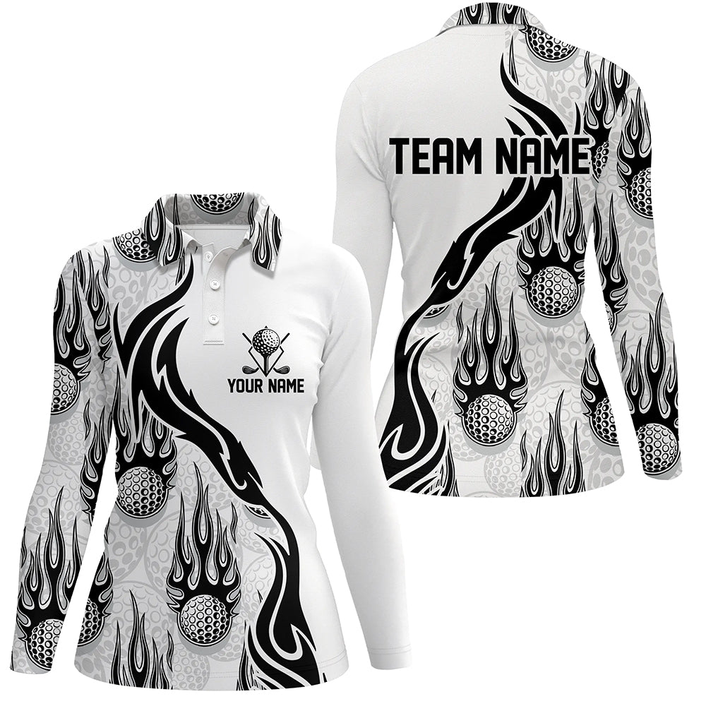 Flame Golf Ball Black White Golf Polo Shirt Personalized Golf Shirts For Women Golfing Gifts LDT0781