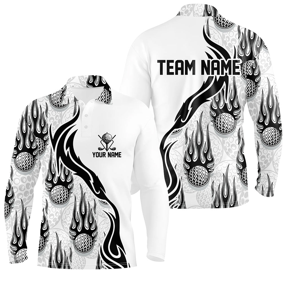 Flame Golf Ball Black White Golf Mens Polo Shirt Personalized Golf Shirts For Men Golfing Gifts LDT0781