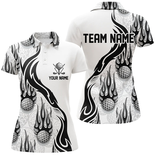 Flame Golf Ball Black White Golf Polo Shirt Personalized Golf Shirts For Women Golfing Gifts LDT0781