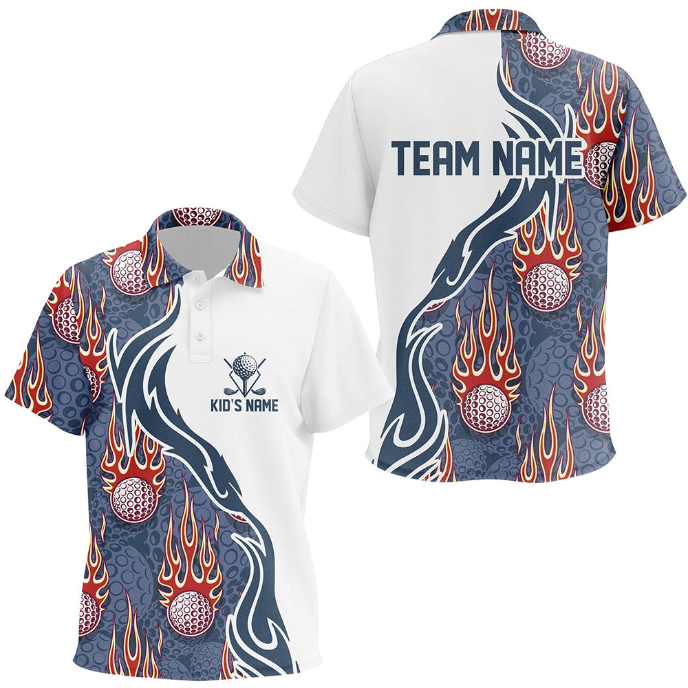 Flame Golf Ball White Blue Golf Kids Polo Shirt Personalized Golf Shirts For Kid Golfing Gifts LDT0782