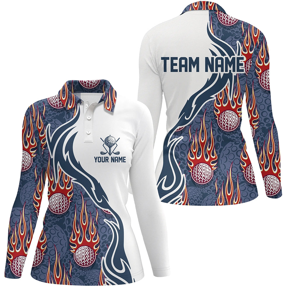 Flame Golf Ball White Blue Golf Polo Shirt Personalized Golf Shirts For Women Golfing Gifts LDT0782