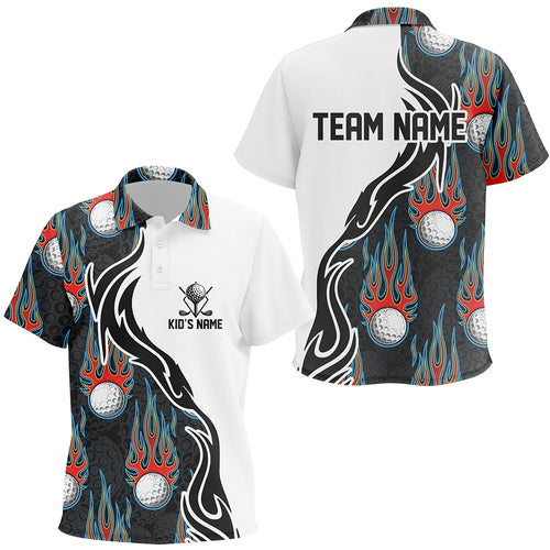 Fire Flame Golf Ball Black White Golf Kids Polo Shirt Personalized Golf Tops For Kid Golf Gifts LDT0783