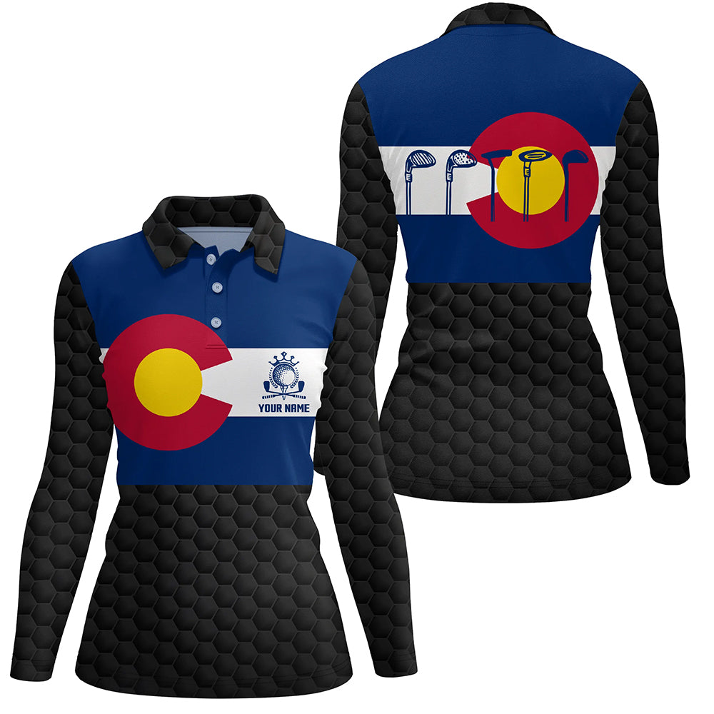 Colorado Flag Womens Black Golf Polo Shirt Custom Patriotic Golf Shirts For Women Golf Gifts LDT0786