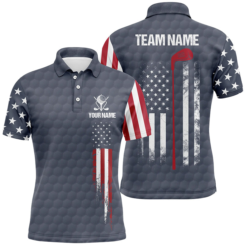 Navy American Flag Mens Golf Polo Shirts Custom Patriotic Team Golf Shirts For Men Golf Gifts LDT1428