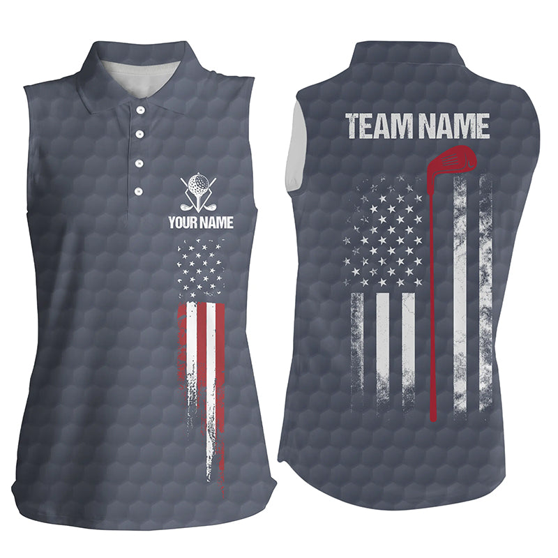 Navy American Flag Womens Sleeveless Polo Shirts Custom Patriotic Golf Shirts For Women Golf Gifts LDT1428