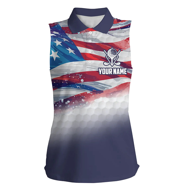 Watercolor Us Flag Womens Sleeveless Polo Shirts Custom Patriotic Golf Shirts For Women Golf Gifts LDT1430