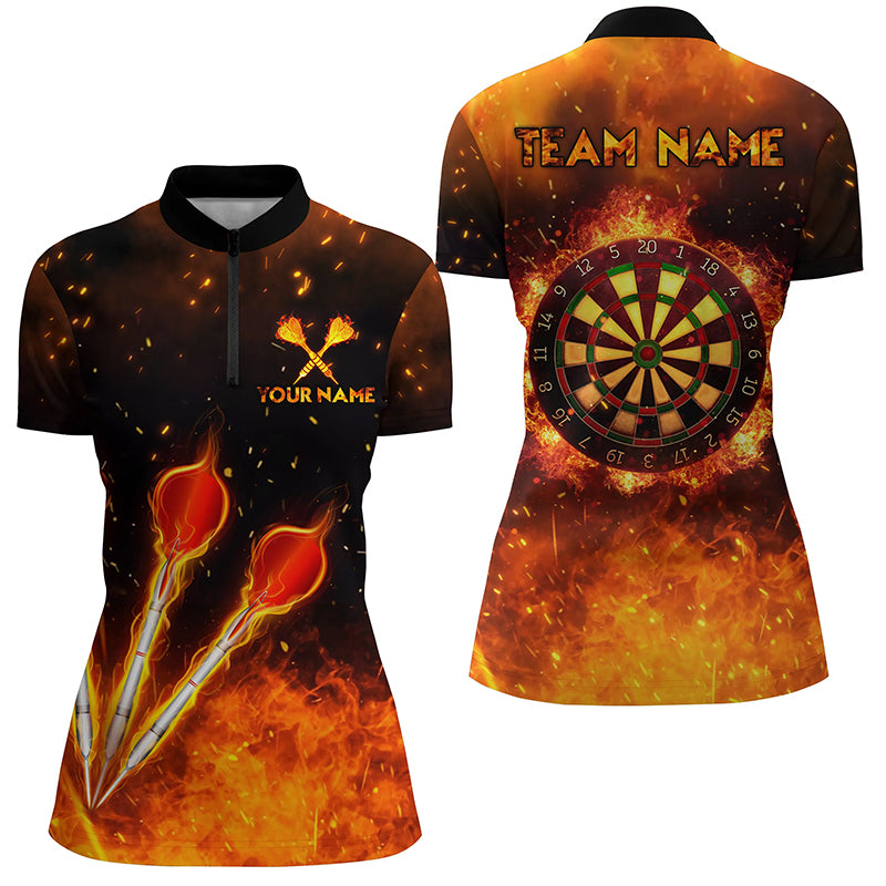 Orange Fire Flame Sports Darts Quarter Zip Shirt Custom Darts Shirt For Women Dart Jerseys LDT1440