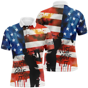 Watercolor American Flag Just Golf It Mens Golf Polo Shirts, Customized Golf Shirts For Mens LDT0035